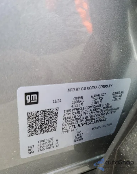 2025 Chevrolet Trax 2Rs from USA, damaged, VIN KL77LJEP5SC182942